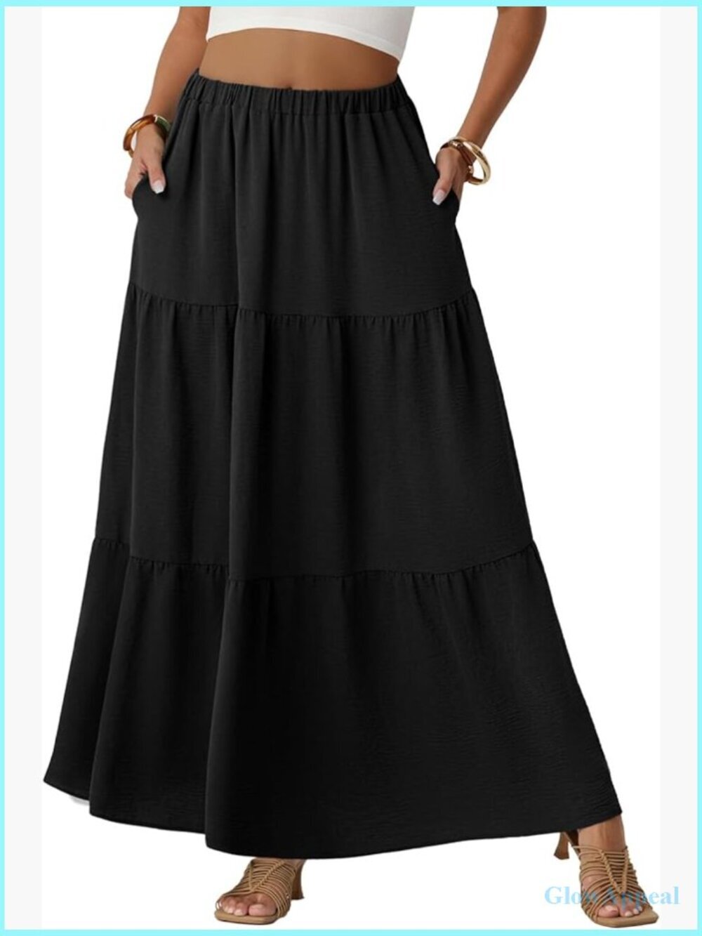 Boho Flowy Maxi Skirt with Pockets High Waisted A-Line Long